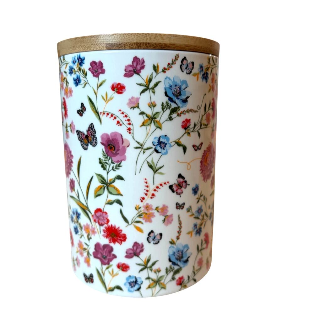 Grace Teaware Porcelain Canister w/ Wooden Lid Spring Floral Butterflies 8in NEW - Picture 4 of 15